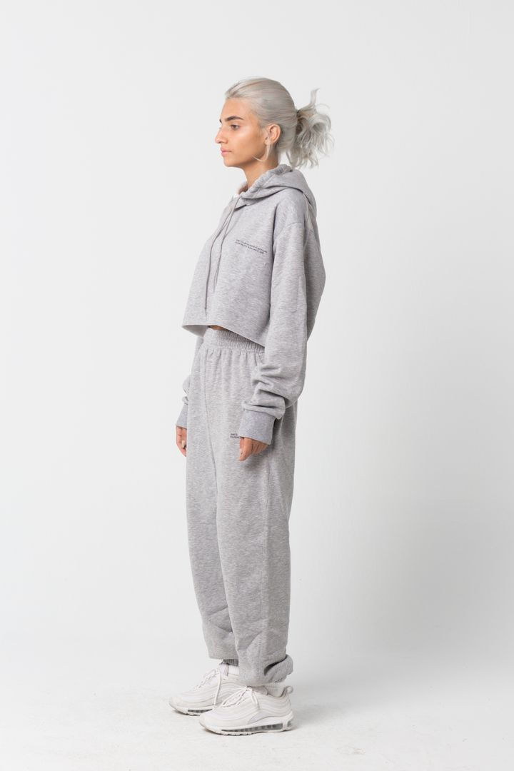 grey cropped hoodie and joggers set